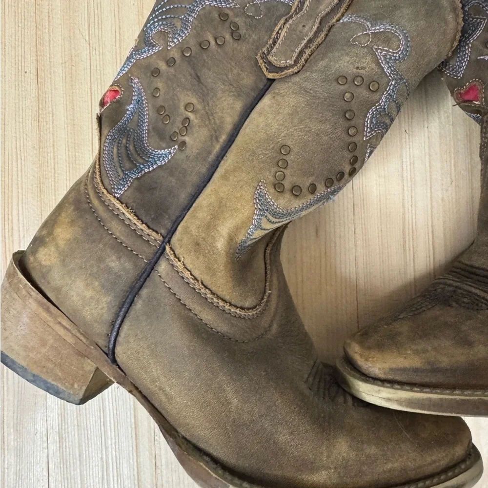 Dan Post Kids Leather Cowboy Boots Size 1.5 Western Rodeo Cowgirl Boots